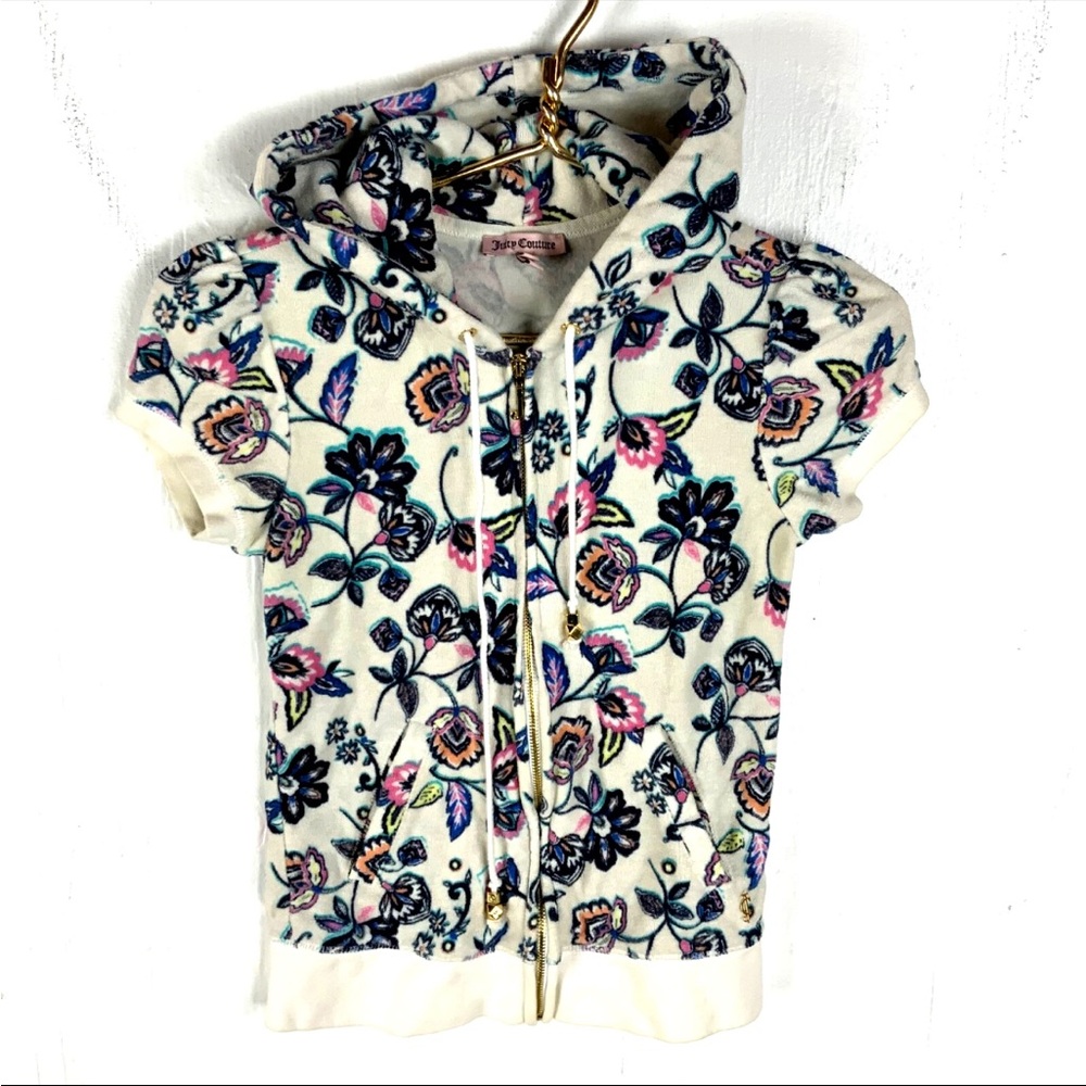 Juicy Couture Floral Hoodie - Cream and Blue